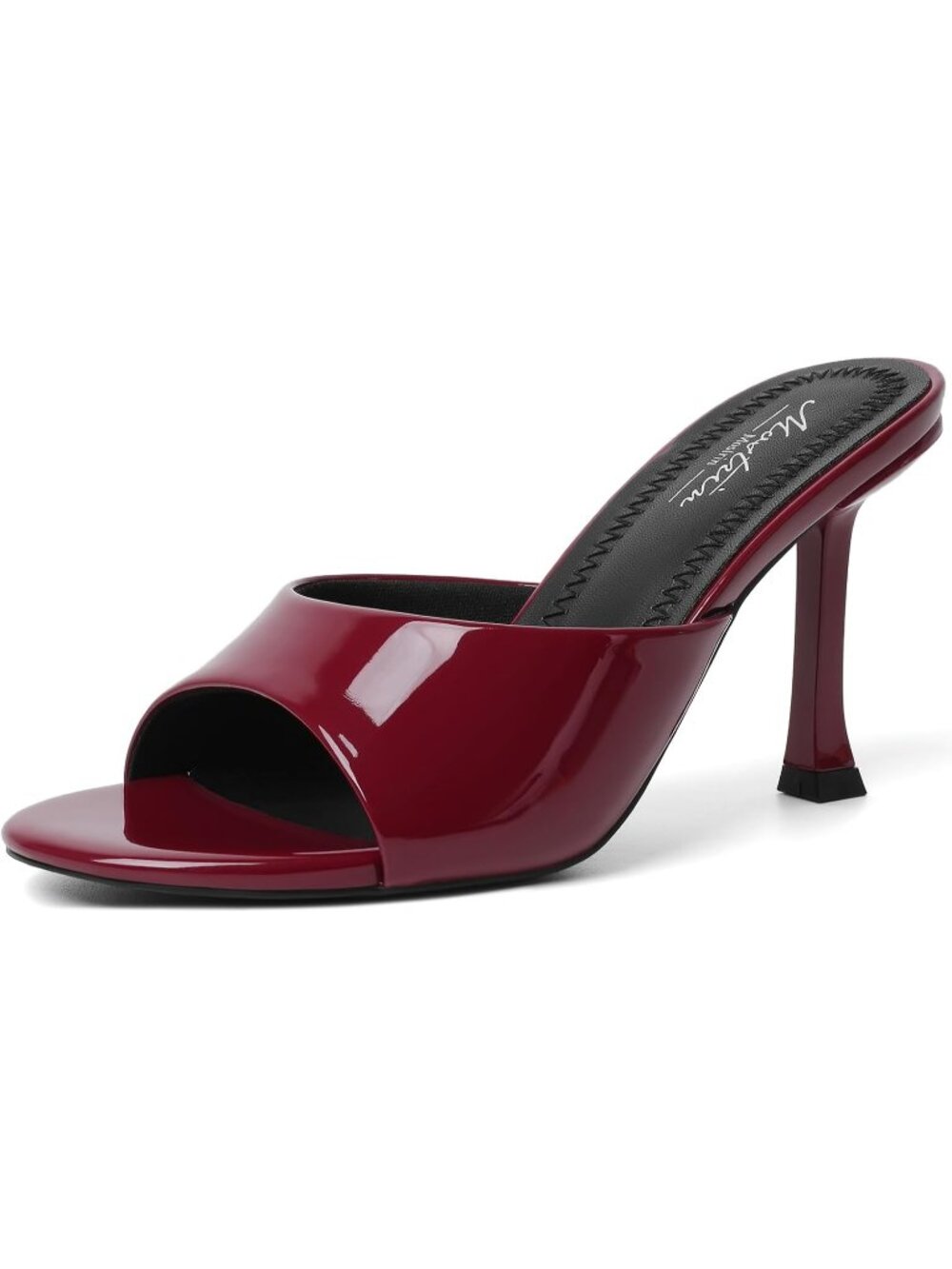 Women's Burgundy Round Toe Kitten Heels Stiletto Strapless Backless Party Sandal